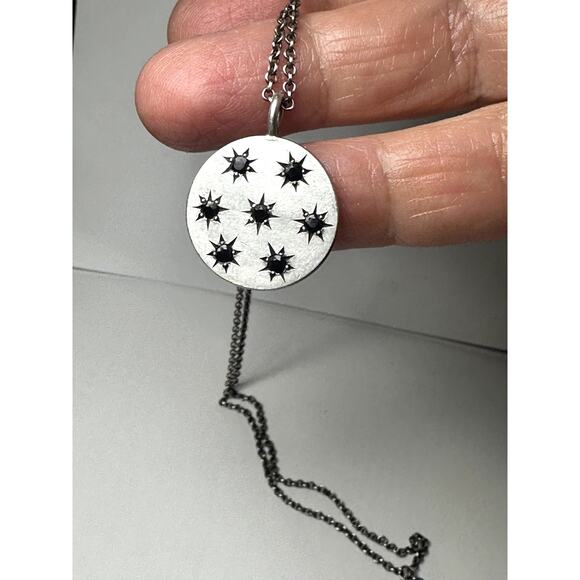 Jane Diaz Sterling Silver Star Set Stone Disc Necklace & Chain 18-20" Cost $230 - Picture 1 of 5
